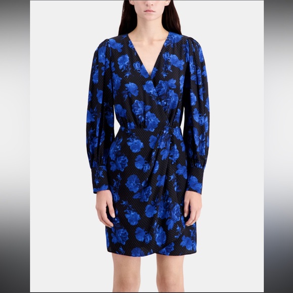 NWT The Kooples $525 Silk Blue Floral Wrap Dress Size (Kooples